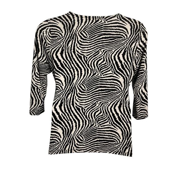 Chaus Women's Large Empire Gathered Waist Black White Animal Print 3/4 Sleeve - Picture 6 of 7